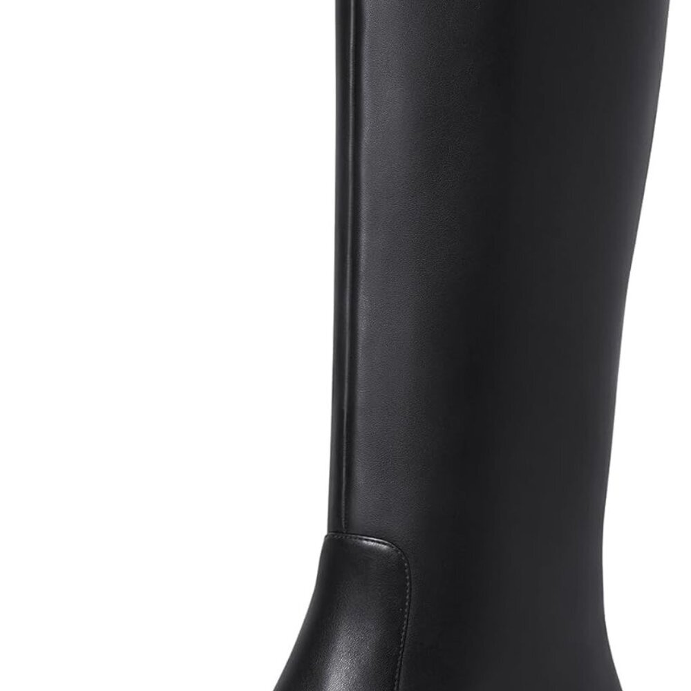 Knee High Boots Women Pu Leather Square Toe Chunky Heels Slip-On Tall Boots